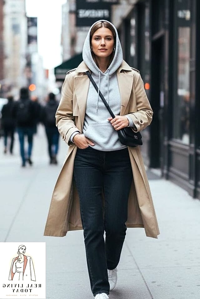 22 Trench Coat Outfit Worth Pinning Immediately 7 Layered Trench Over a Hoodie