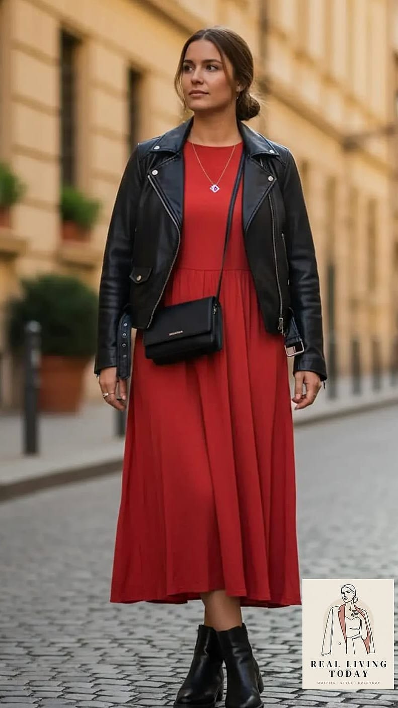 The Leather Jacket and Slip Dress Combo