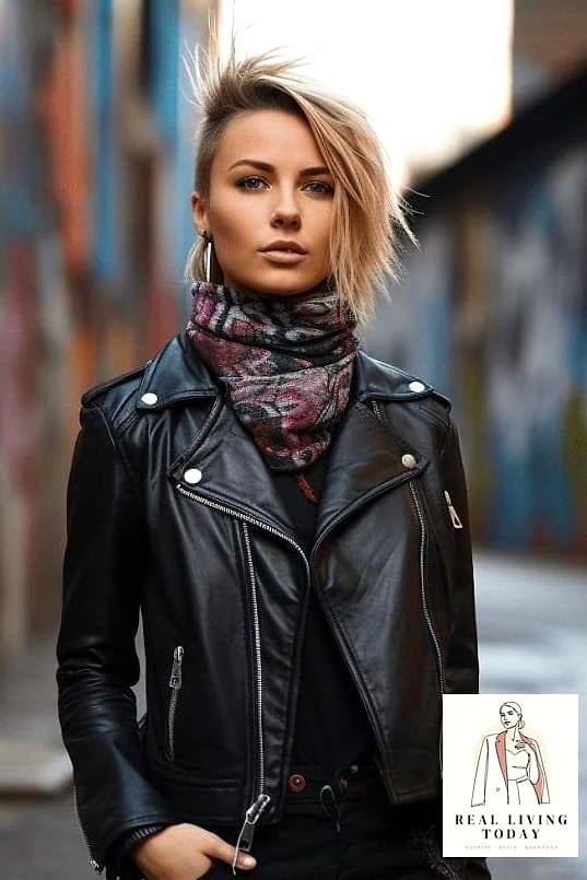 28 Edgy Work Outfits You'll Want to Wear on Repeat 2 The Leather Jacket Over a Silk Blouse