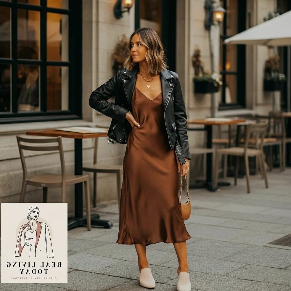 24 Leather Jacket Outfit You'll Want to Wear on Repeat 3 Leather Jacket Over a Slip Dress