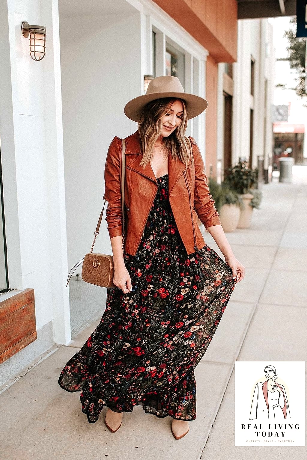 24 Leather Jacket Outfit You'll Want to Wear on Repeat 16 Leather Jacket With a Floral Dress