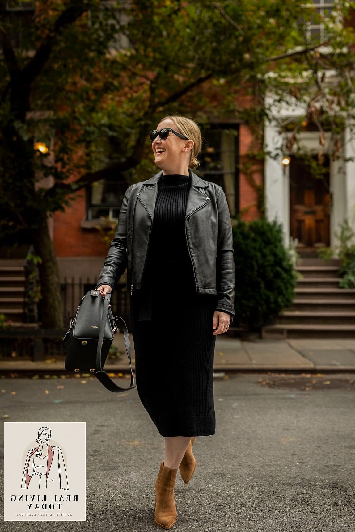 24 Leather Jacket Outfit You'll Want to Wear on Repeat 18 Leather Jacket Over a Sweater Dress