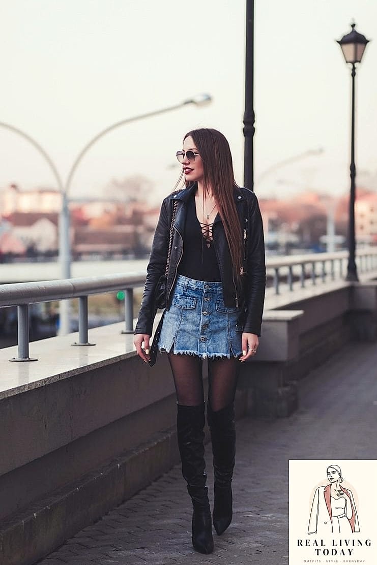 28 Denim Mini Skirt Outfit Worth Pinning Immediately 12 Leather Jacket for Edge