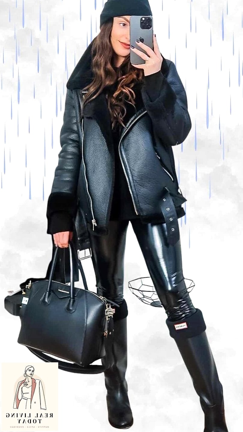 29 Rainy Day Outfit That Actually Look Amazing 15 Leather Jacket with a Slip Dress
