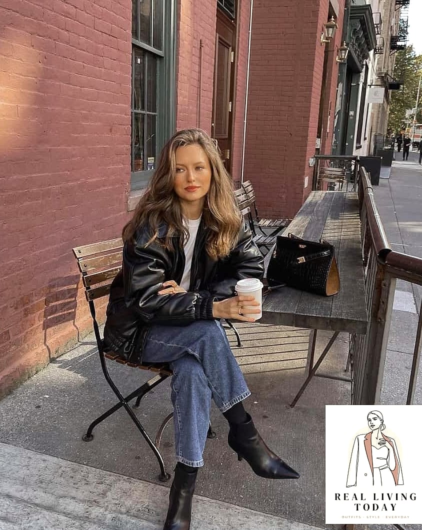 26 Coffee Date Outfit That Actually Look Amazing 13 The Leather Jacket and Slip Dress Combo