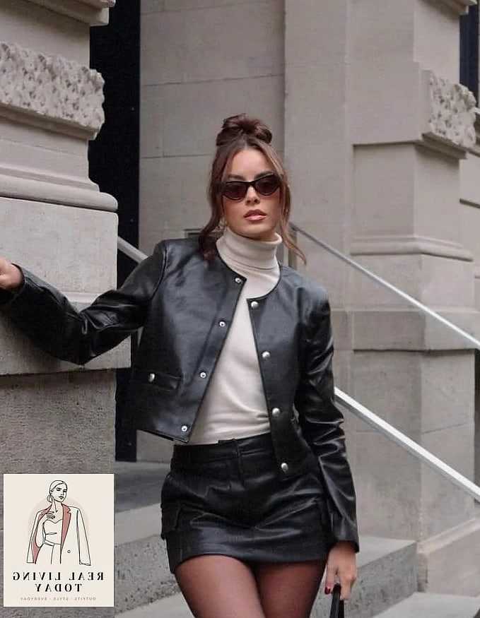 23 Short Skirt Outfits to Copy Right Now 3 Leather Mini Skirt and Chunky Sweater