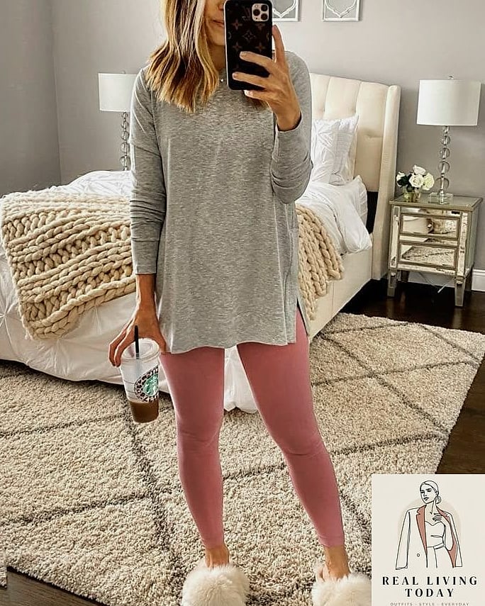 22 Cute Comfy Outfits That Actually Look Amazing 7 Leggings and an Oversized Button-Down
