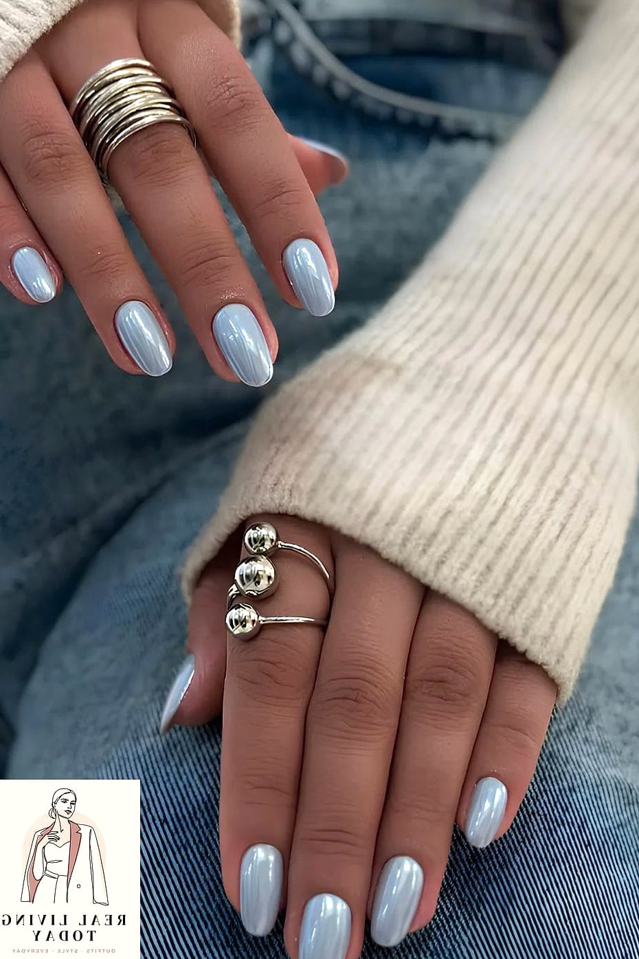 23 Blue Nail Ideas That Are Going Viral on Pinterest 15 Light Blue and Nude Two-Tone Nails
