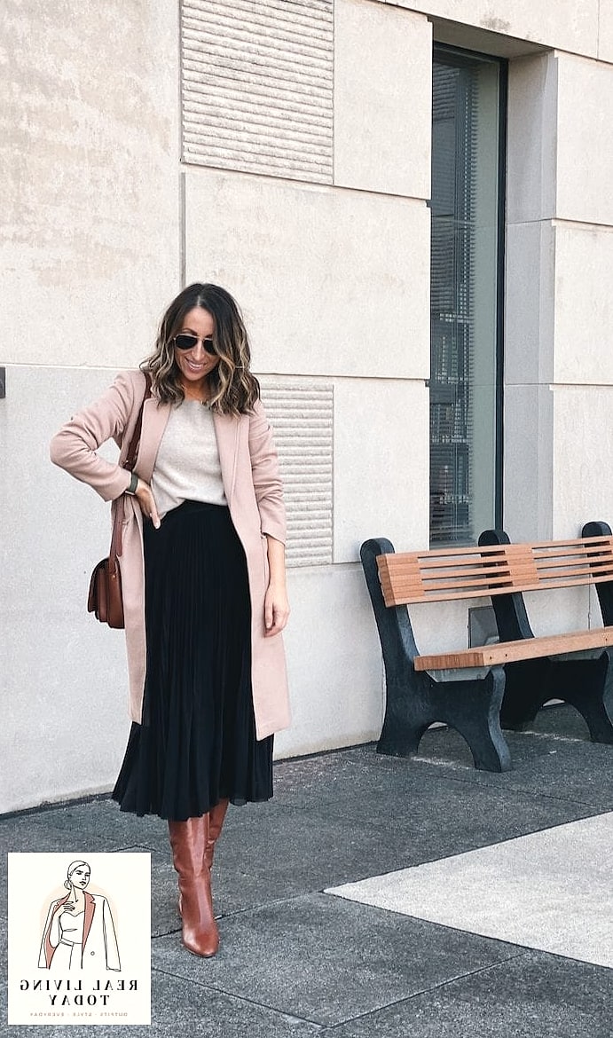25 Fall Business Outfit Ideas to Copy Right Now 15 Midi Skirt and Ankle Boots