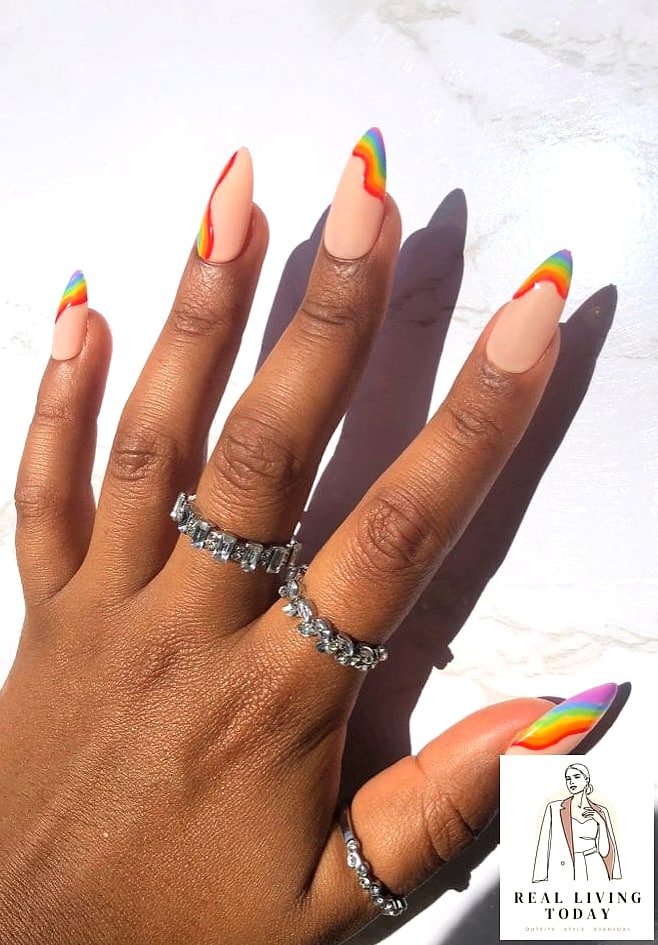 22 Rainbow Press On Nails Ideas That Are Going Viral on Pinterest 22 Minimalist Rainbow Line Art Nails