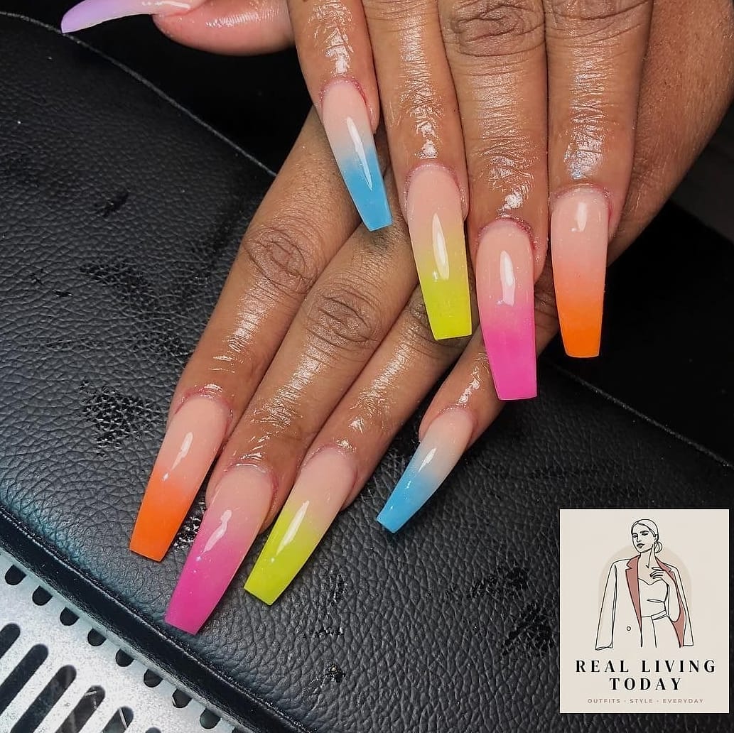 22 Rainbow Press On Nails Ideas That Are Going Viral on Pinterest 3 Ombre Rainbow Blend