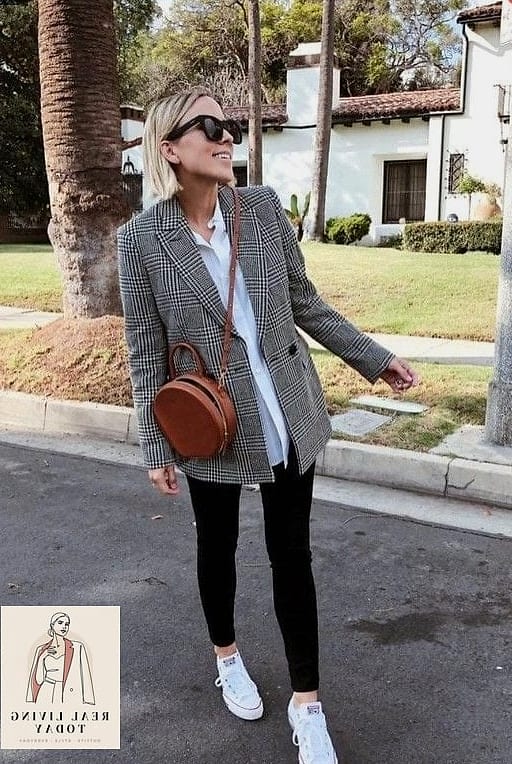 29 Trendy Sneakers Outfit You Need to Know About 2 The Oversized Blazer and Chunky Sneaker Pairing