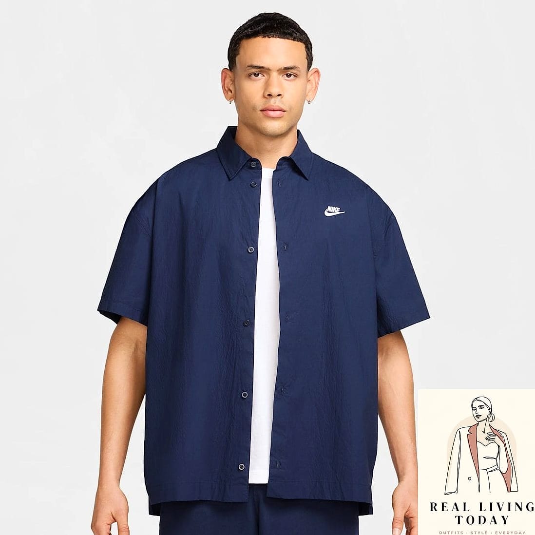 Oversized Button Down With Bike Shorts and Sneakers