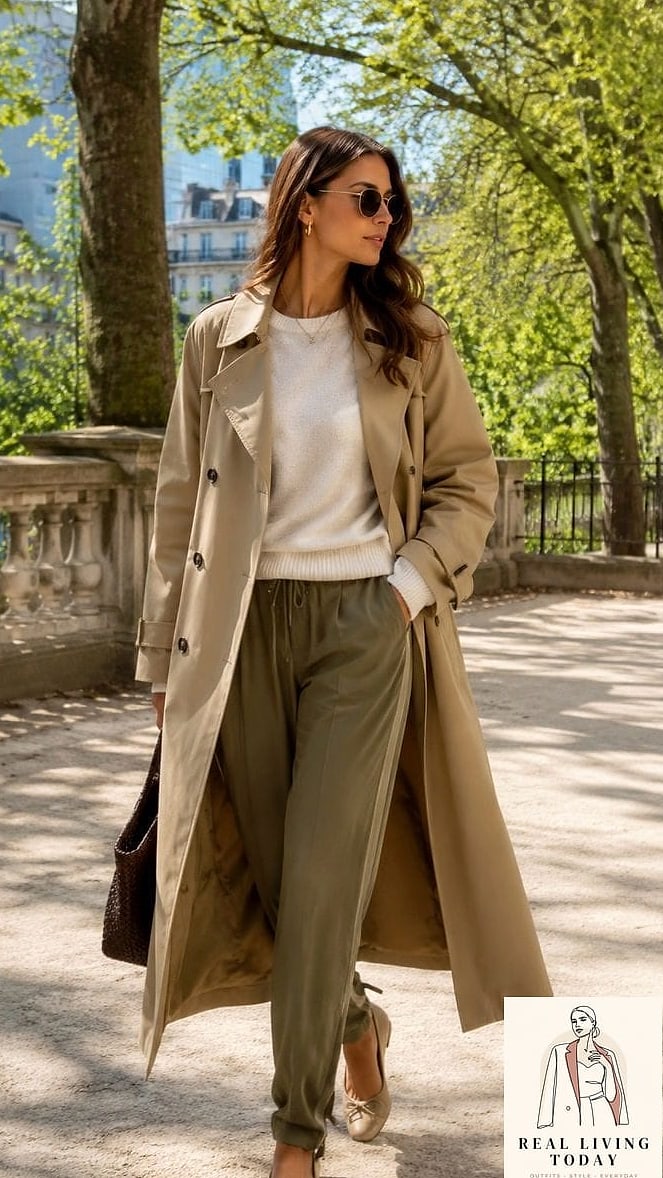 28 Track Pants Outfit You'll Want to Wear on Repeat 6 Oversized Trench Coat Over Track Pants