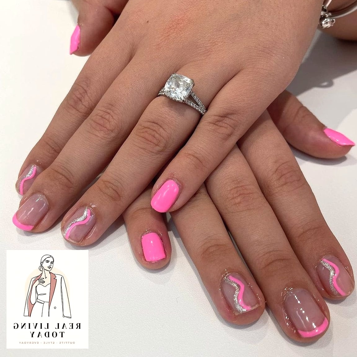 25 Pink Nail Ideas for Every Mood and Skill Level — Your Next Manicure Is Here 19 Pink Nails with Silver Glitter Tips