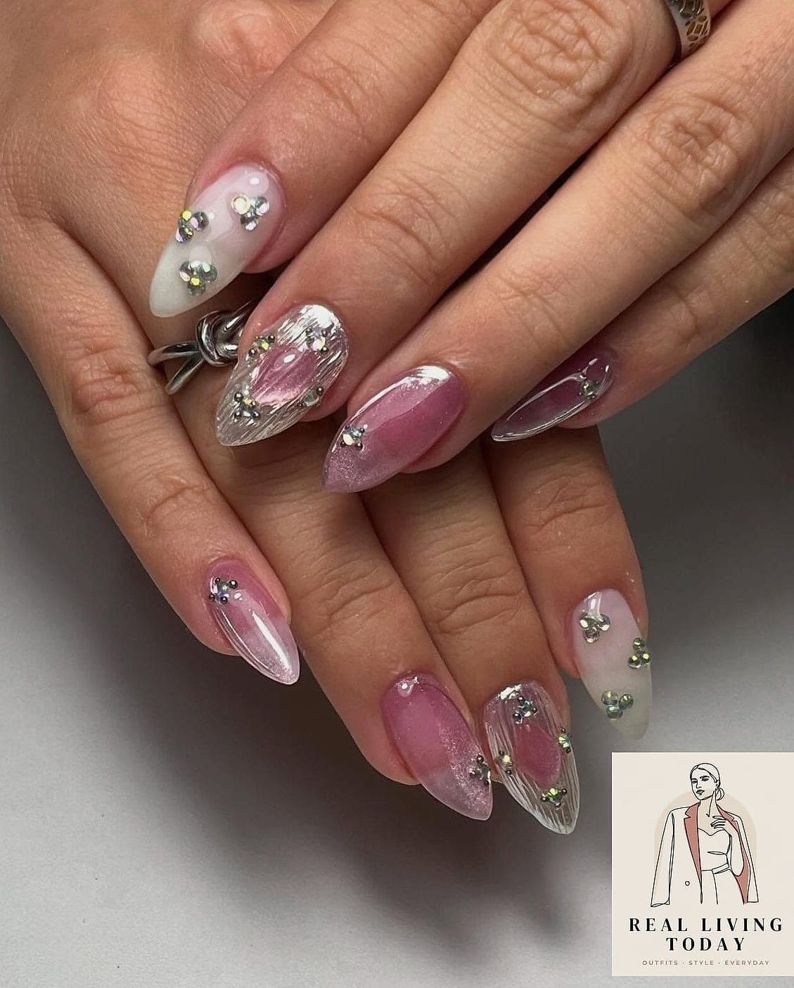 25 Pink Nail Ideas for Every Mood and Skill Level — Your Next Manicure Is Here 24 Pink Nails with Rhinestone Accents