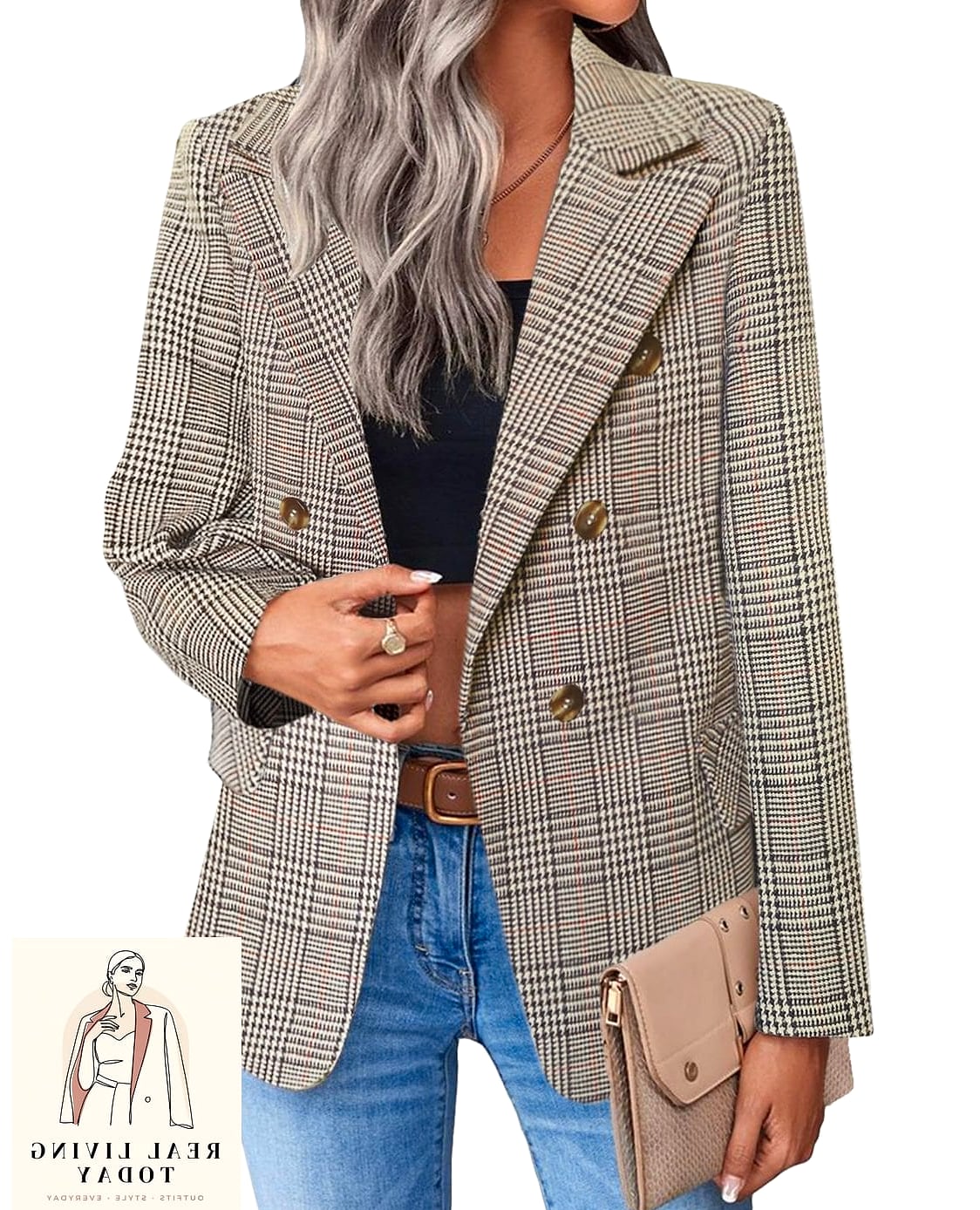 Plaid Blazer Over a Basic Tee