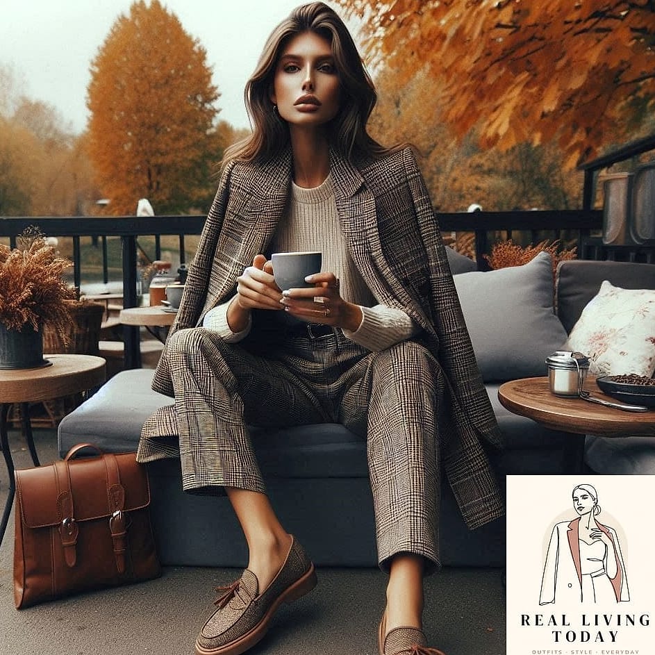 23 Fall Brunch Outfit That Look Effortlessly Chic 10 Plaid Blazer and Denim Duo