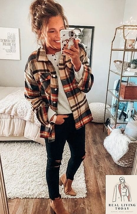 30 Leggings Outfit Fall to Copy Right Now 12 The Plaid Flannel Dress Over Leggings