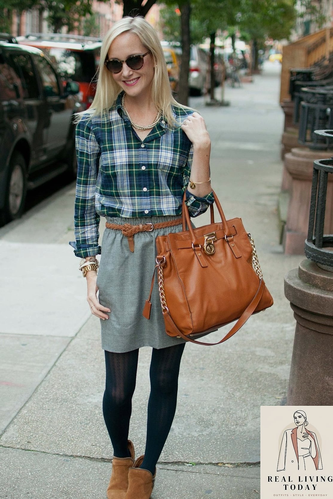 Plaid Shirt Dress with a Belt