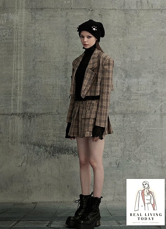 26 Coffee Date Outfit That Actually Look Amazing 14 Plaid Skirt and Fitted Turtleneck
