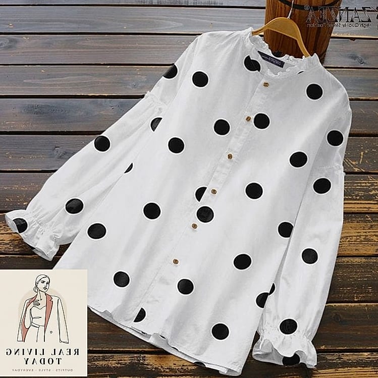 28 Polka Dot Outfit Trend Going Viral Right Now 5 Polka Dot Button-Down Shirt as a Layering Piece