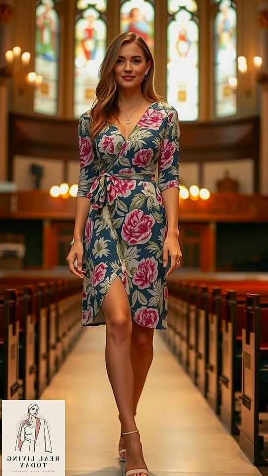 28 Church Outfit That Look Effortlessly Chic 21 A Printed Wrap Skirt with a Fitted Blouse