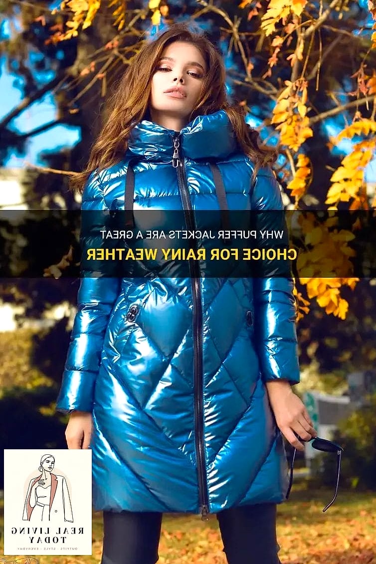29 Rainy Day Outfit That Actually Look Amazing 27 Puffer Coat with Bike Shorts and Knee-High Socks