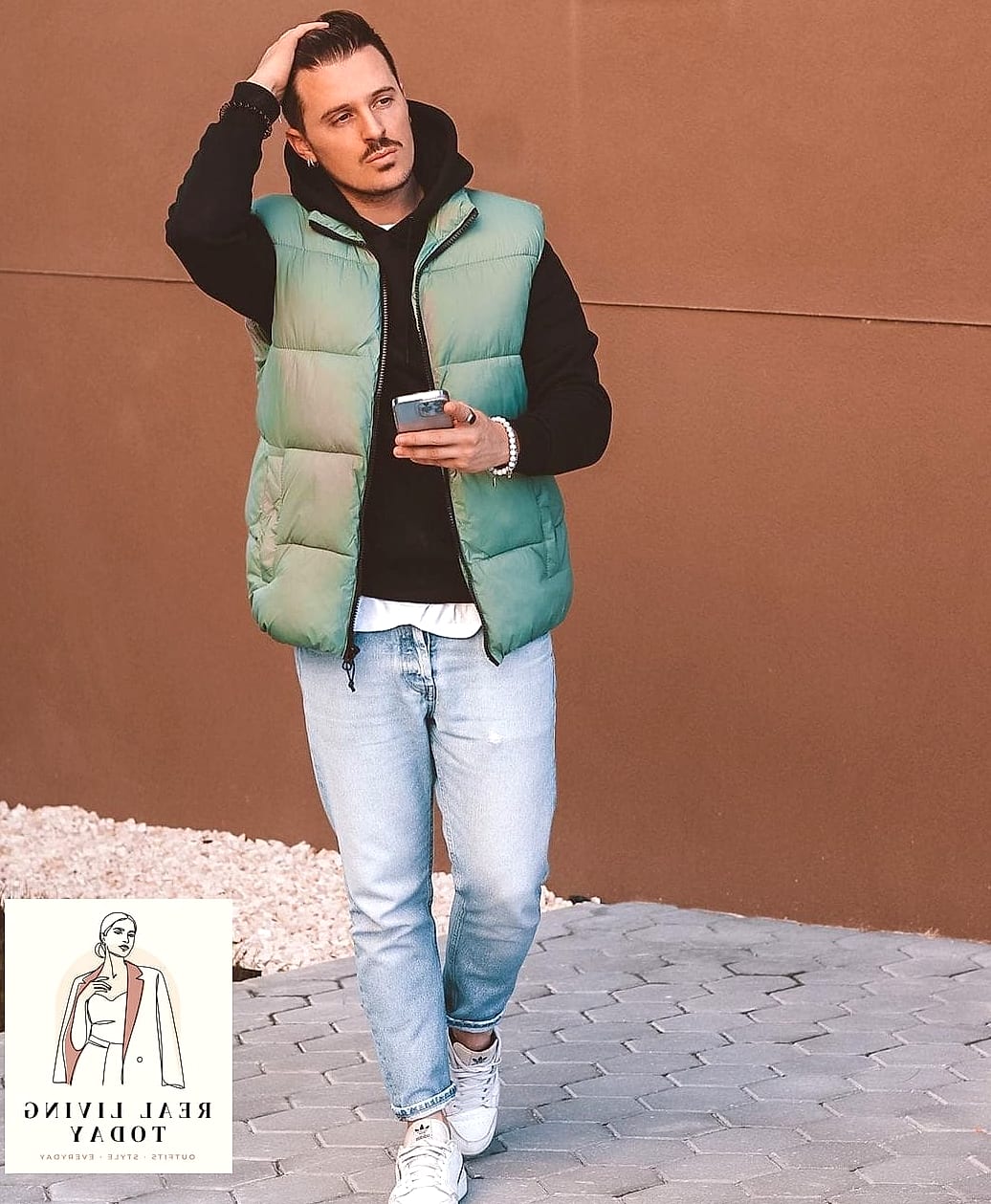 29 Trendy Sneakers Outfit You Need to Know About 30 Puffer Vest and Straight Jeans with Retro Sneakers