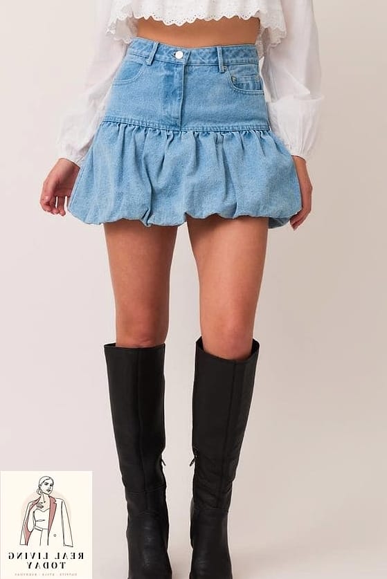 28 Denim Mini Skirt Outfit Worth Pinning Immediately 13 Puff Sleeve Top for Romantic Flair
