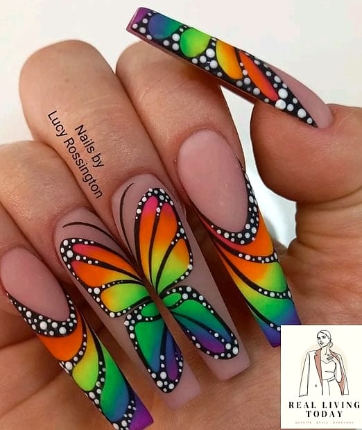 22 Rainbow Press On Nails Ideas That Are Going Viral on Pinterest 17 Rainbow Butterfly Nails
