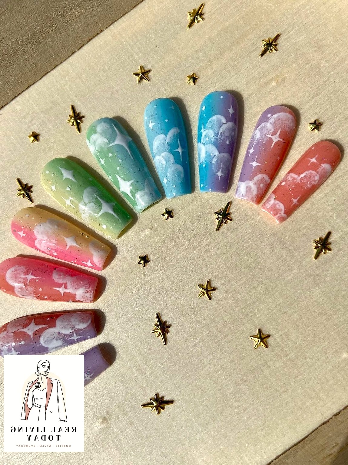 22 Rainbow Press On Nails Ideas That Are Going Viral on Pinterest 13 Rainbow Cloud Nails