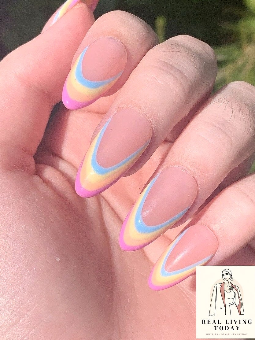 22 Rainbow Press On Nails Ideas That Are Going Viral on Pinterest 19 Rainbow Gradient French with Rhinestones