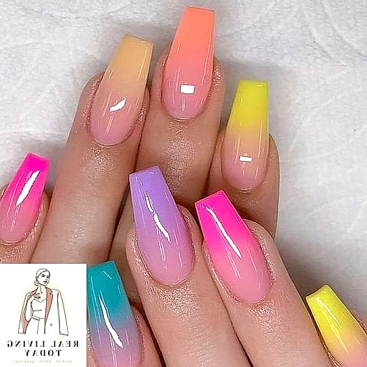 22 Rainbow Press On Nails Ideas That Are Going Viral on Pinterest 16 Rainbow Ombre French with Glitter Tips