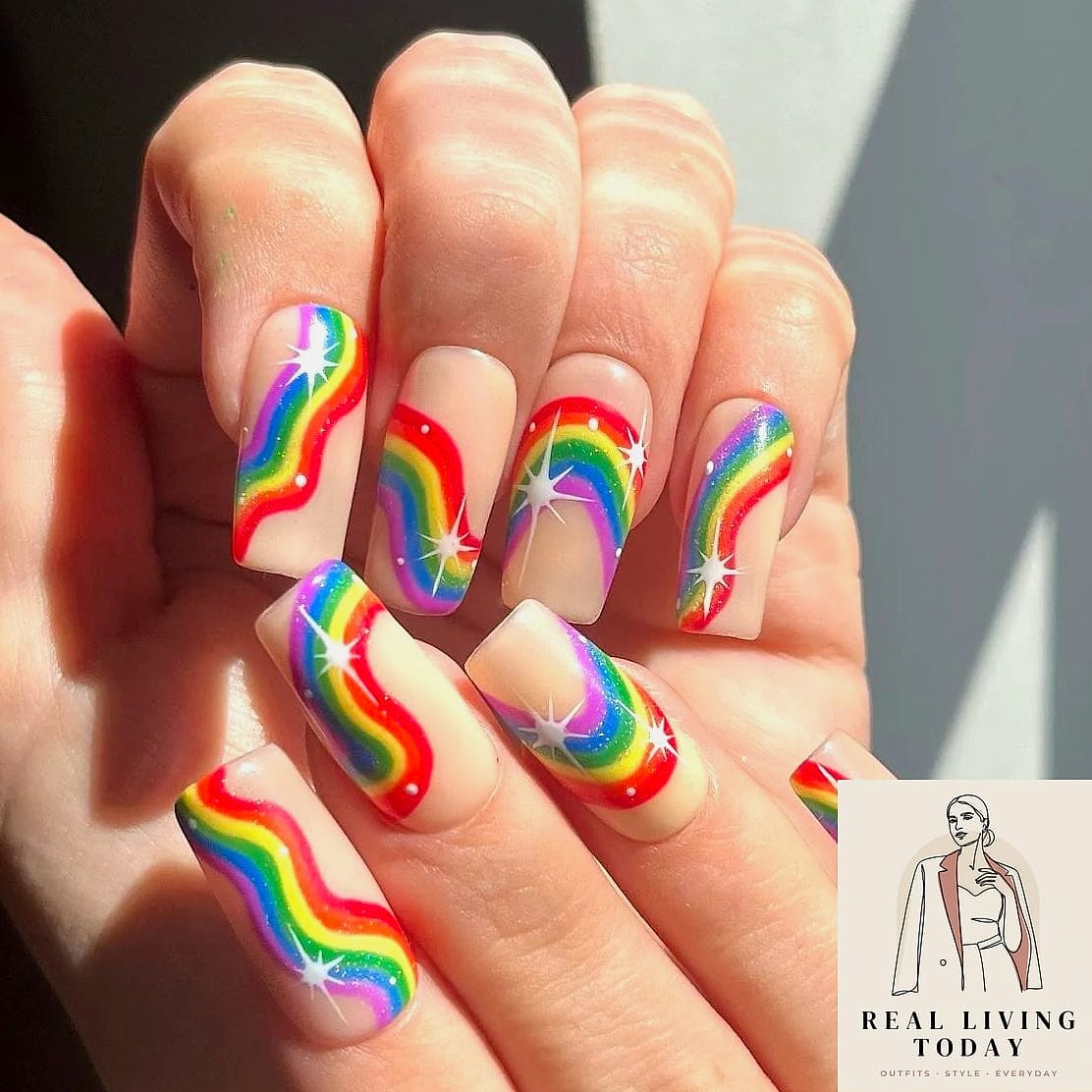 22 Rainbow Press On Nails Ideas That Are Going Viral on Pinterest 10 Rainbow Star Accent Nails
