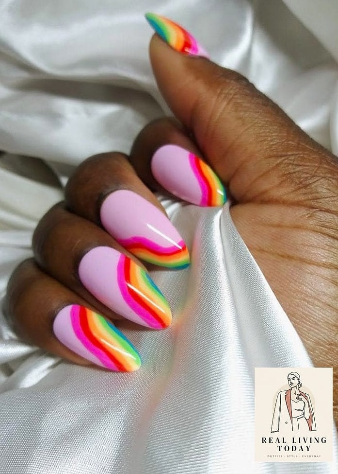 22 Rainbow Press On Nails Ideas That Are Going Viral on Pinterest 8 Rainbow Swirl Nails