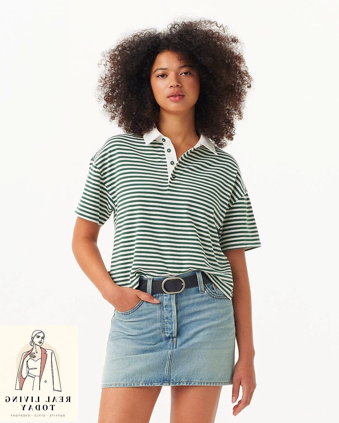Rugby Shirt with a Denim Mini Skirt