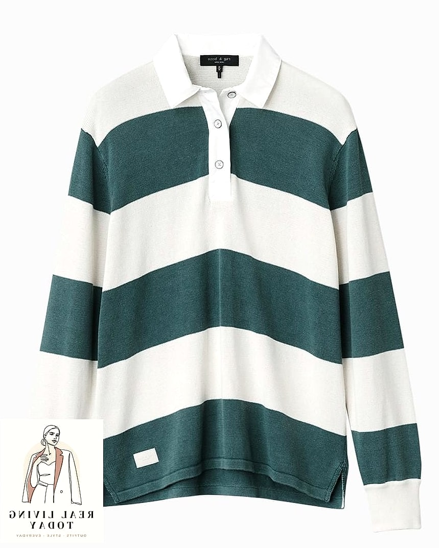 Rugby Shirt with Chunky Knit Cardigan Layered On Top