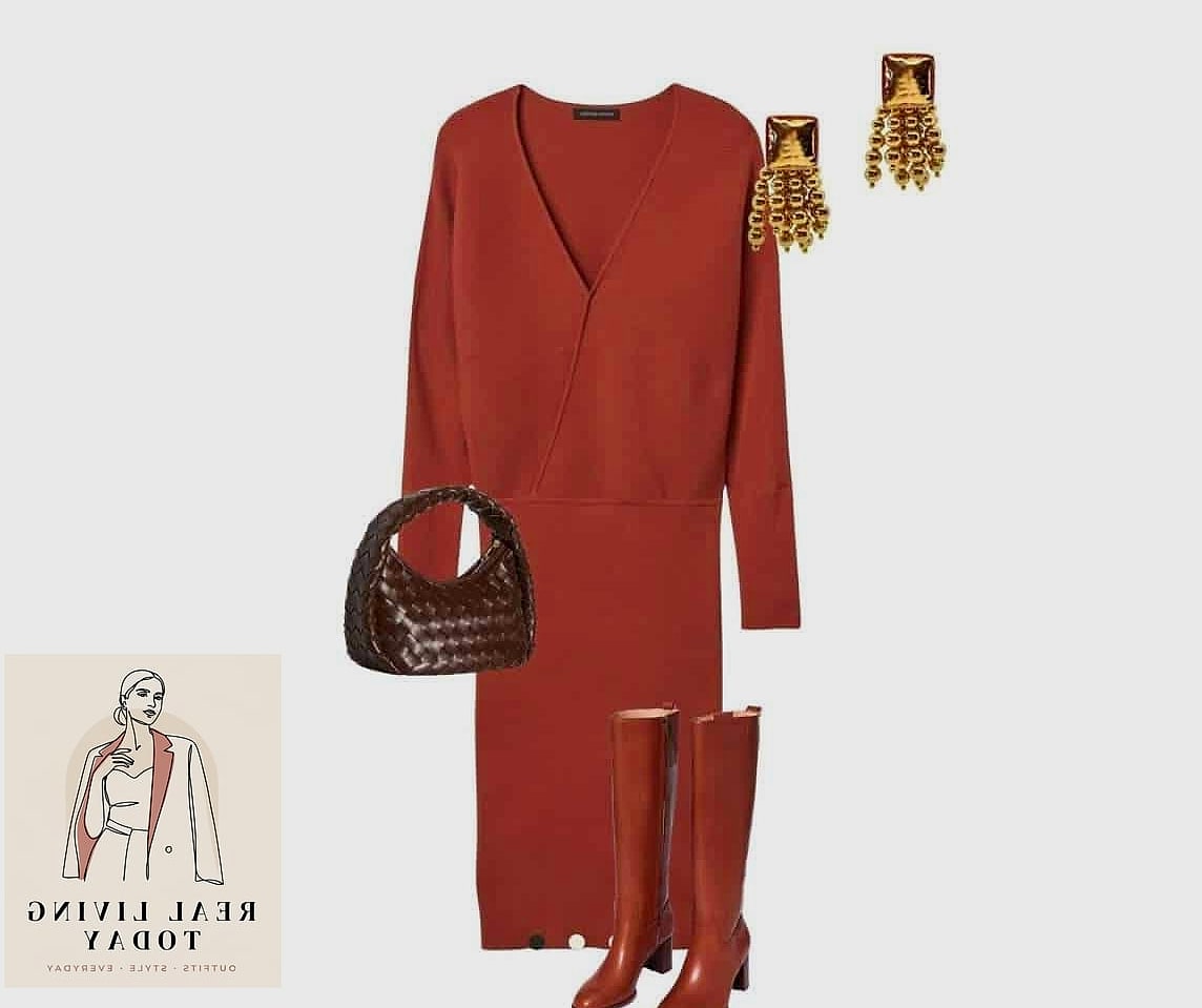 25 Fall Date Night Outfits for 2026 That Are Romantic and Incredibly Chic 11 Rust-Colored Sweater Dress