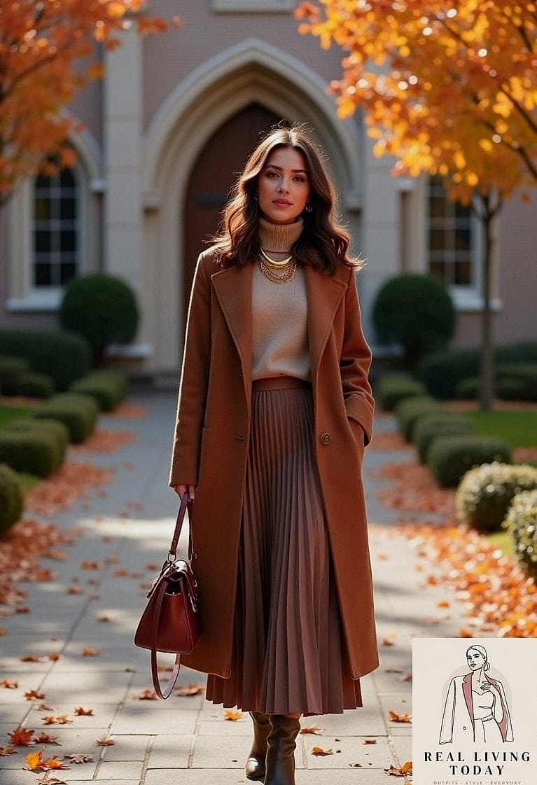28 Church Outfit That Look Effortlessly Chic 27 A Rust-Colored Sweater with a Denim Midi Skirt