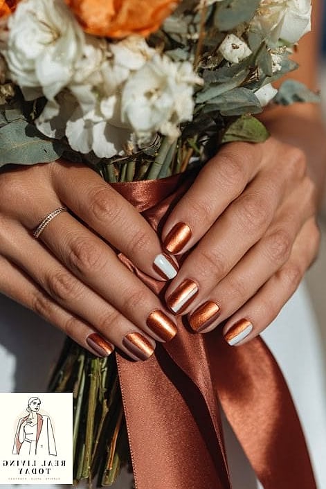 25 Fall Nail Ideas Worth Bookmarking Right Now 18 Rust and Cream Swirls