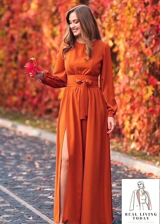 30 Dresses For A Fall Wedding As A Guest That Are Going Viral on Pinterest 28 Rust Orange Ruffle Hem Midi Dress