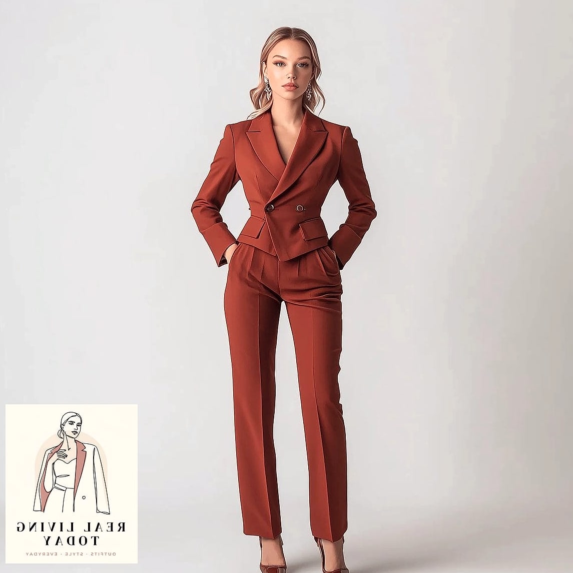 Rust-Toned Sweater With a Pencil Skirt