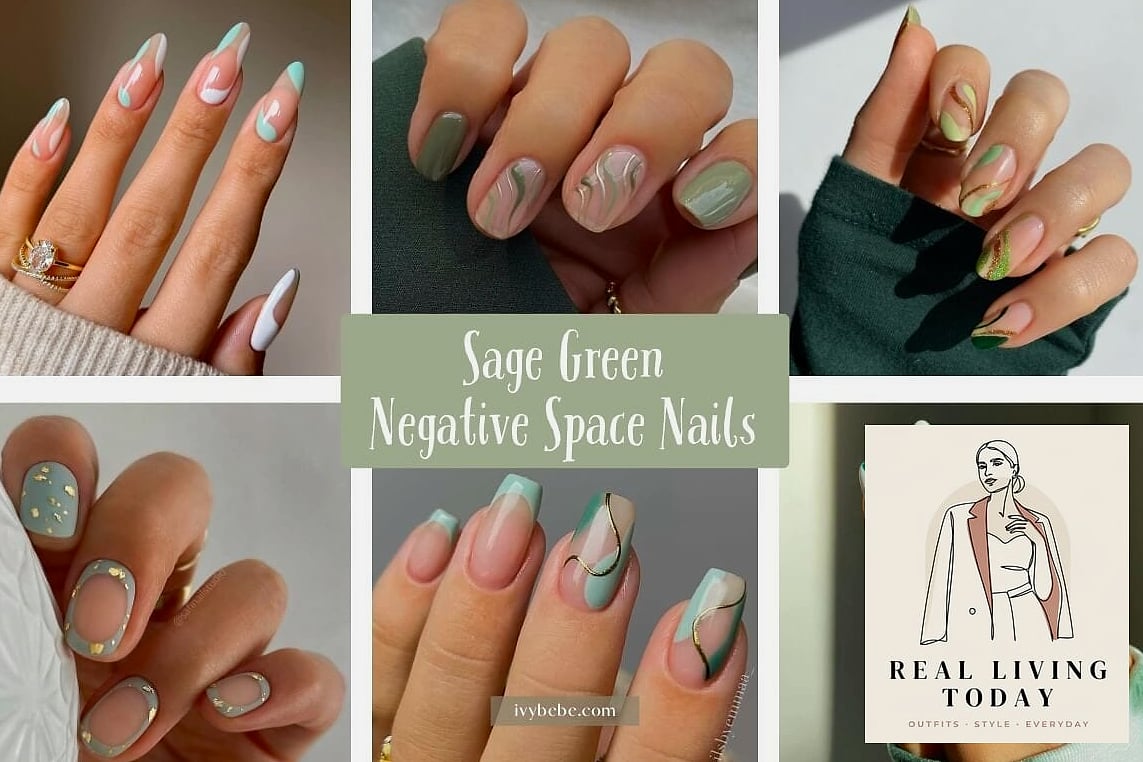 Sage Green Negative Space Nails
