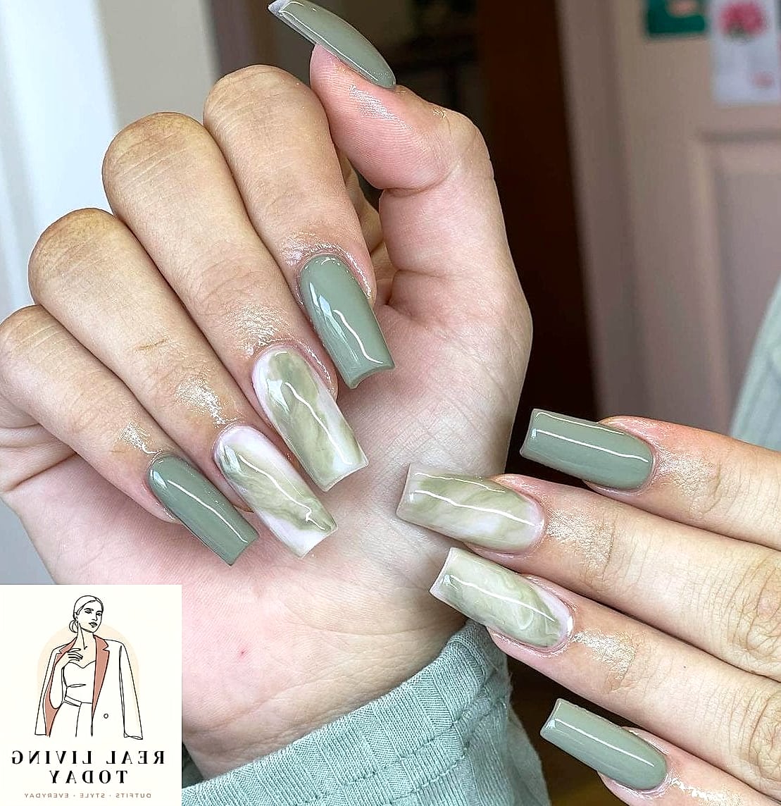 Sage Green Coffin Nails