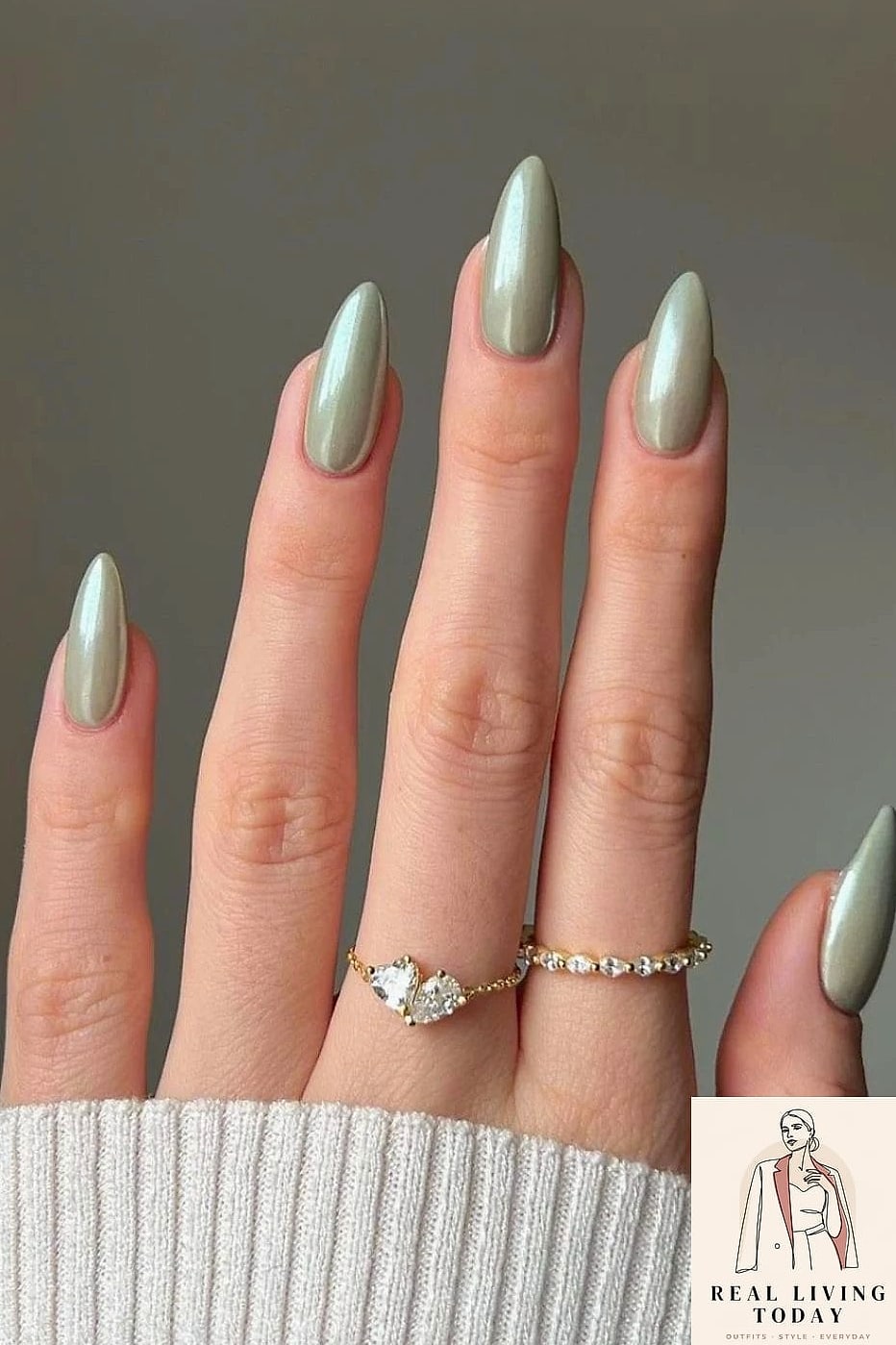 Sage Green Chrome Nails