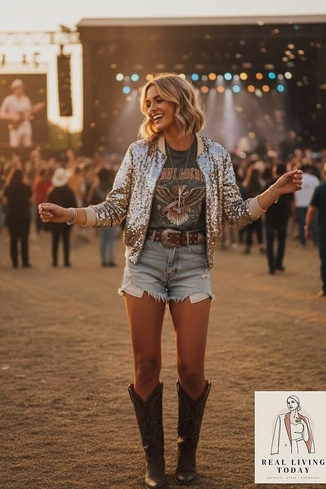 25 Country Concert Outfit Ideas That Are Stylish, Fun and Totally Western 22 Sequin Top for Nighttime Shows