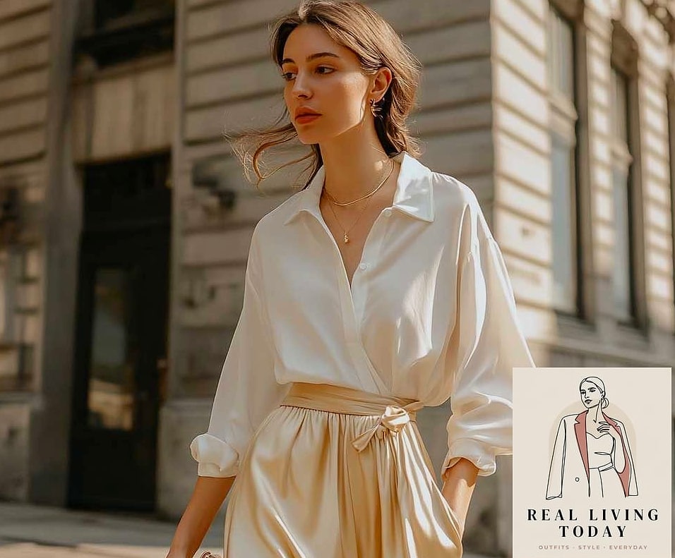 Silk Button Down With a Midi Skirt