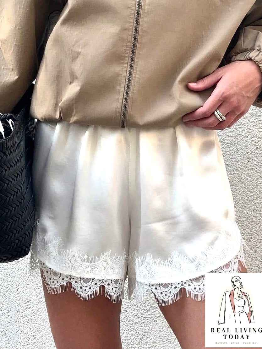 26 Satin Lace Shorts Outfit That Will Elevate Any Wardrobe 2 The Silky Slip Top Pairing