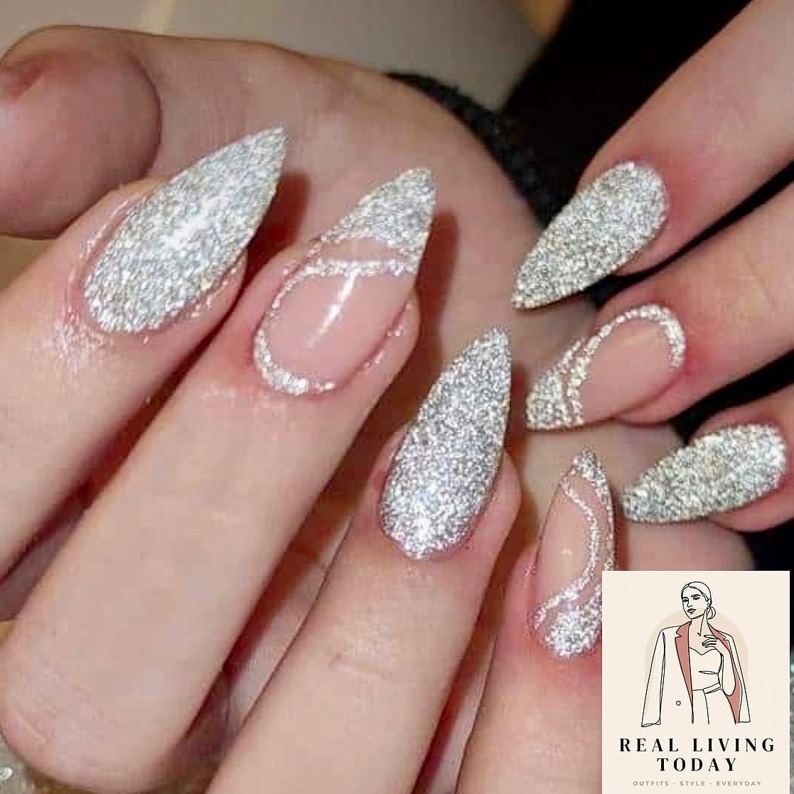 28 Holiday Press On Nails And Manicure Ideas Worth Bookmarking Right Now 10 Silver Glitter French Tips